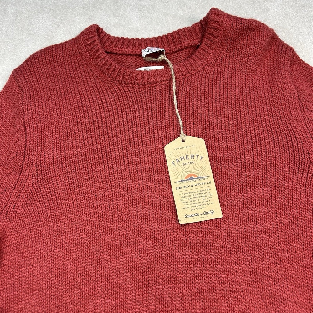 Faherty Brand Heirloom Crewneck Sweater Mens XL Red Organic Cotton Knit $268